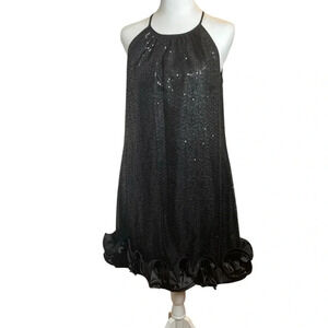 Jessica Howard Black Sequin Cocktail Dress Ruffle Hem Size 8 Party New Year’s